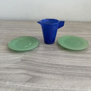 Vintage Blown Glass Kids Play Pretend Plates Drink Pitcher